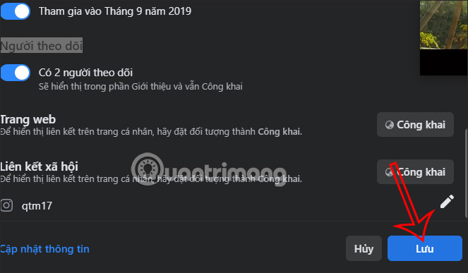 Lưu thay đổi người theo dõi Facebook