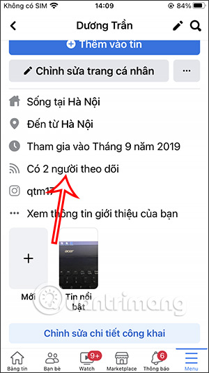 Số lượng người theo dõi Facebook