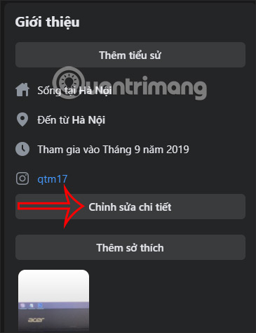 Chỉnh sửa chi tiết Facebook