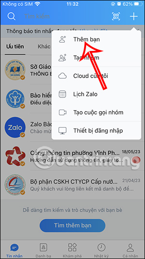 Thêm bạn trên Zalo