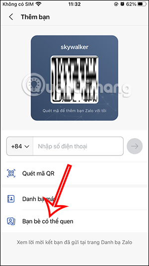 Kết bạn trên Zalo qua bạn bè quen biết 