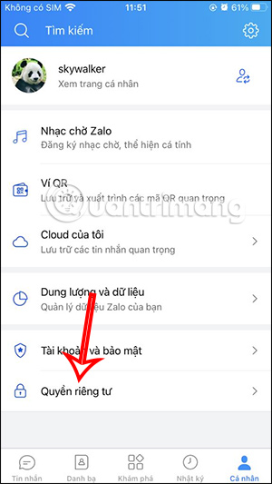 Quyền riêng tư Zalo 