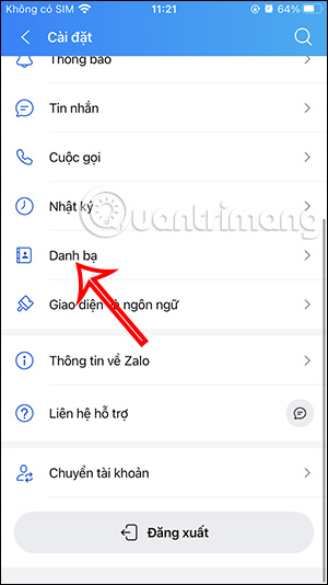Danh bạ trên Zalo