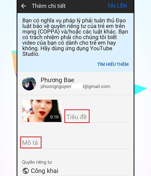 Điền thông tin lên Video